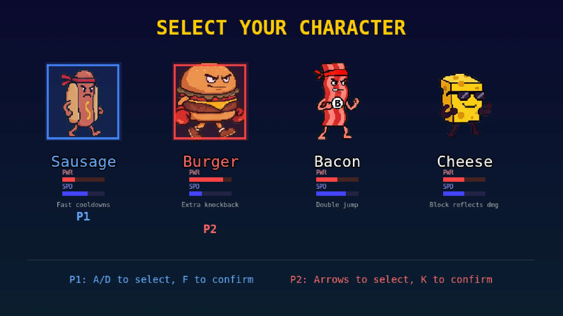 Character select screen showing all four fighters